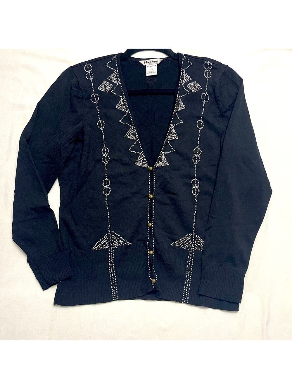 Vintage 80s Glam Beaded Rhinestone Cardigan Black M Petite